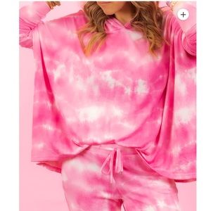 PONCHO style hot pink dye tie top one size